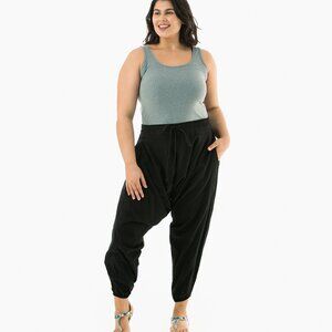 Buddha Pants Womens Cotton Drawstring Pockets Boho Hippie Harem Pants Black